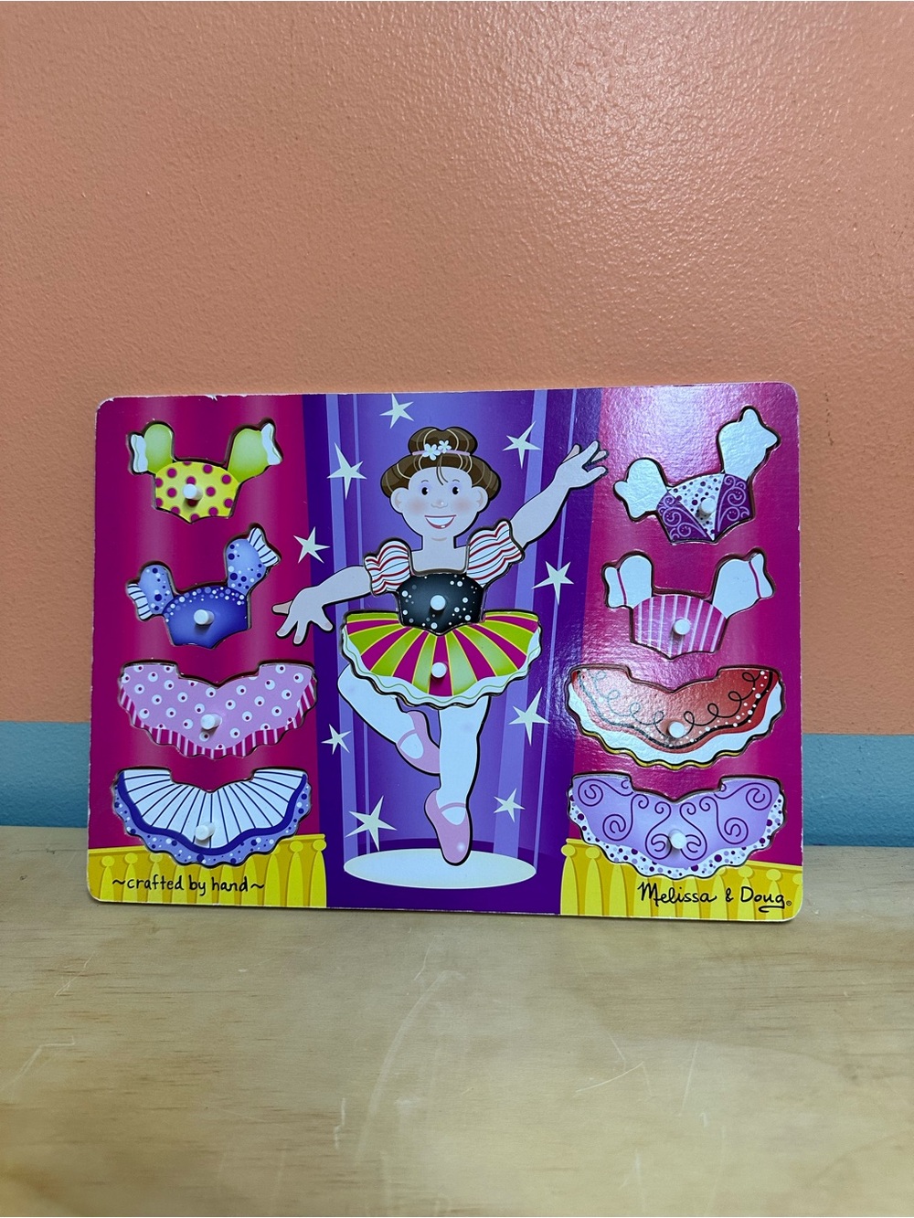 Melissa & Doug Ballerina Dress-Up Wooden Jigsaw Peg Puzzle Tray 10 Pieces